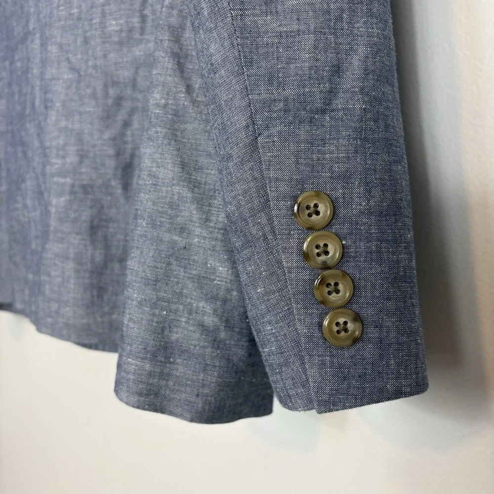 J Crew Ludlow Blazer 44R Blue Somelos Cotton Linen Blend Unstructured